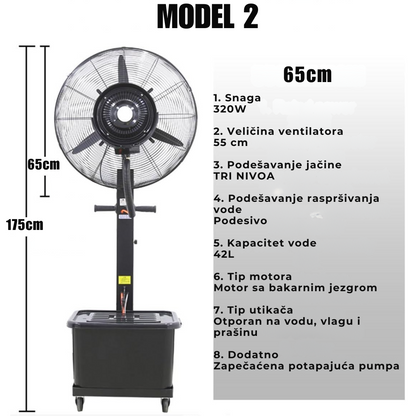 Pokretni Ventilator sa Raspršivačem Vode